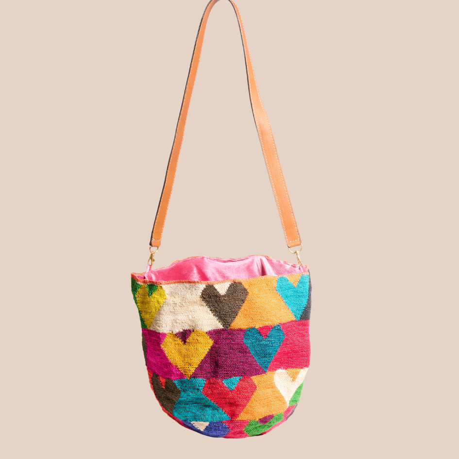 Sac REINA VELOURS COEURS MULTICOLORES