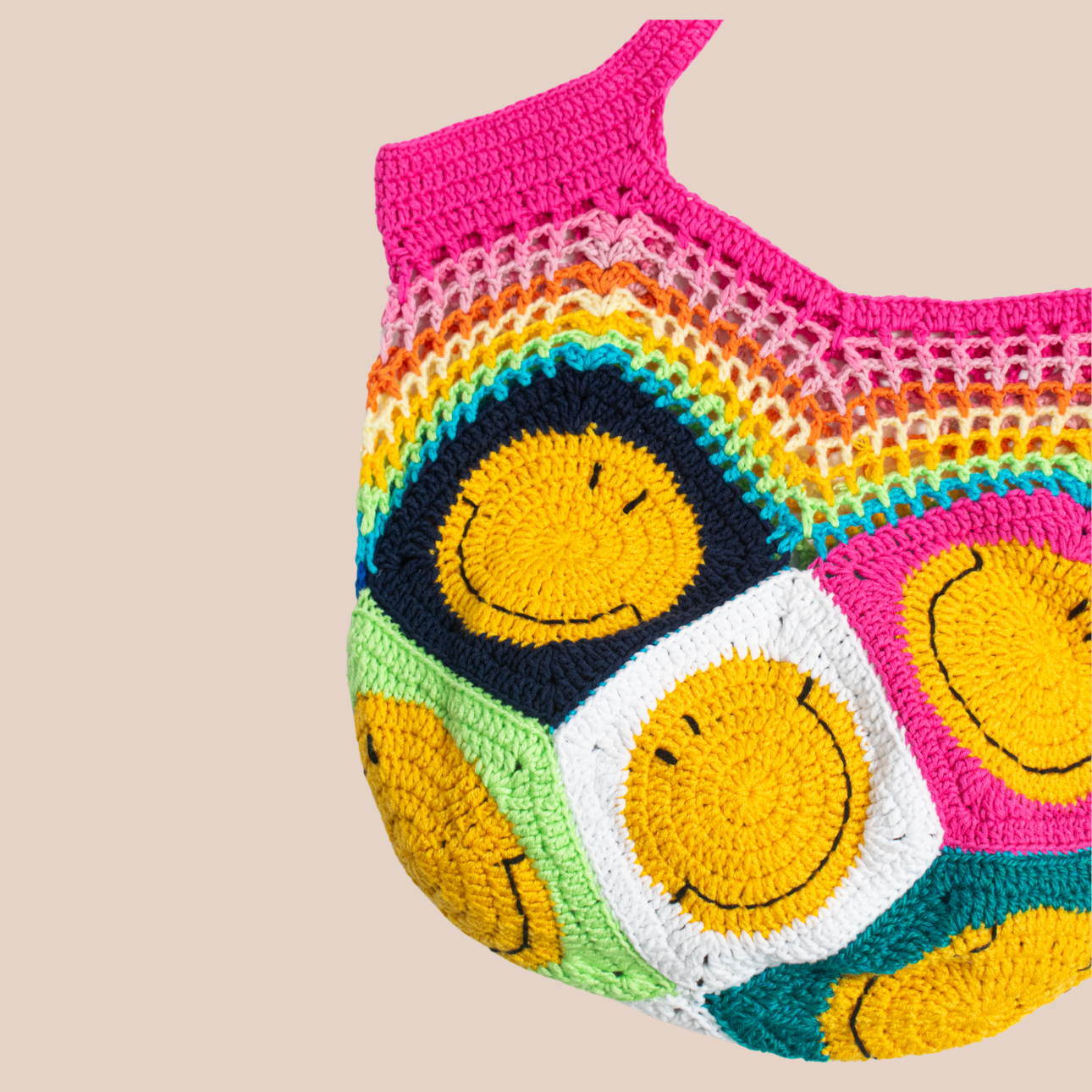 sac en crochet avec des motifs smiley, crocheted handbag handmade smiley patterns