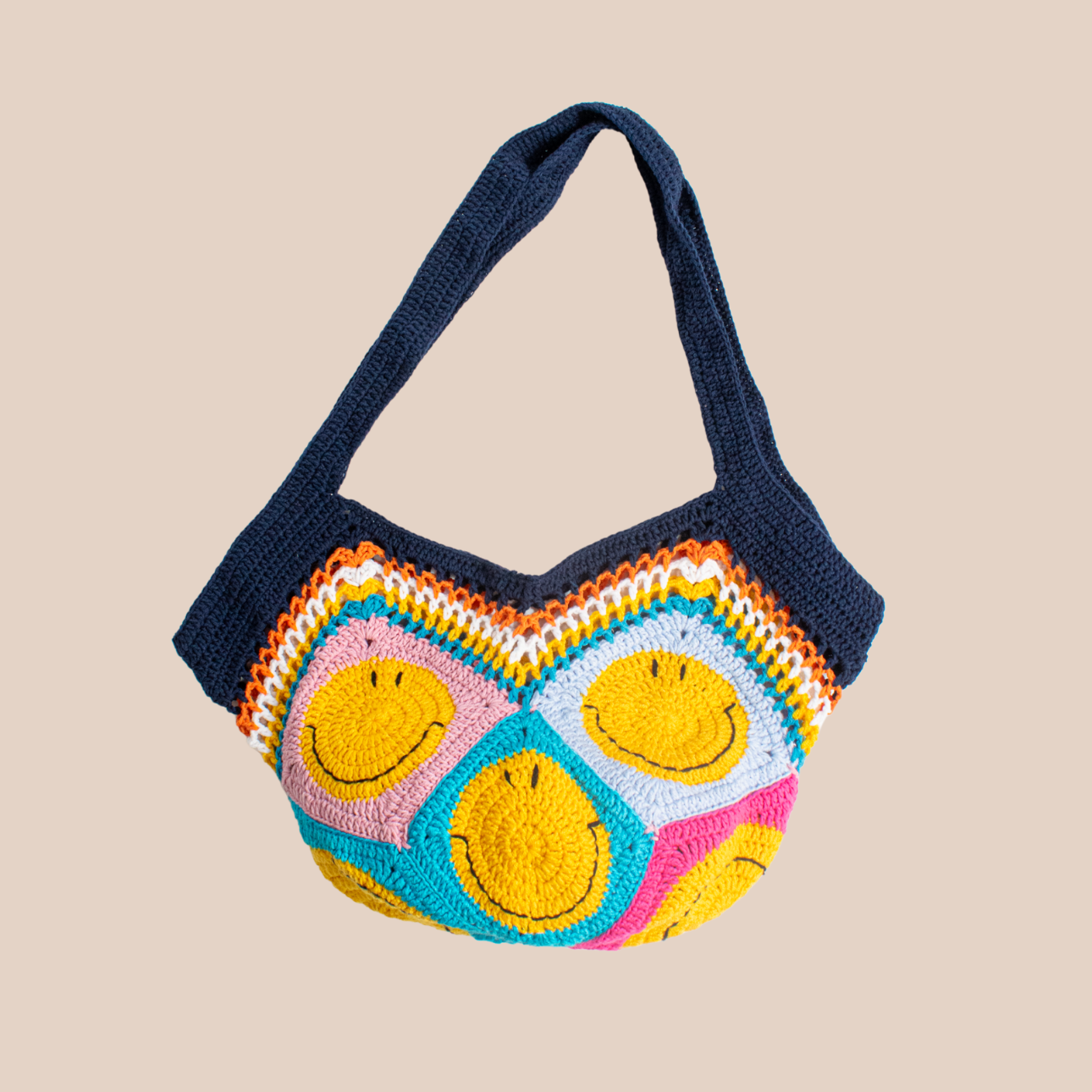 sac en crochet avec des motifs smiley, crocheted handbag handmade smiley patterns