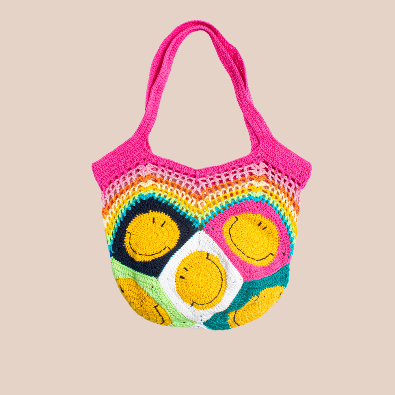 sac en crochet avec des motifs smiley, crocheted handbag handmade smiley patterns