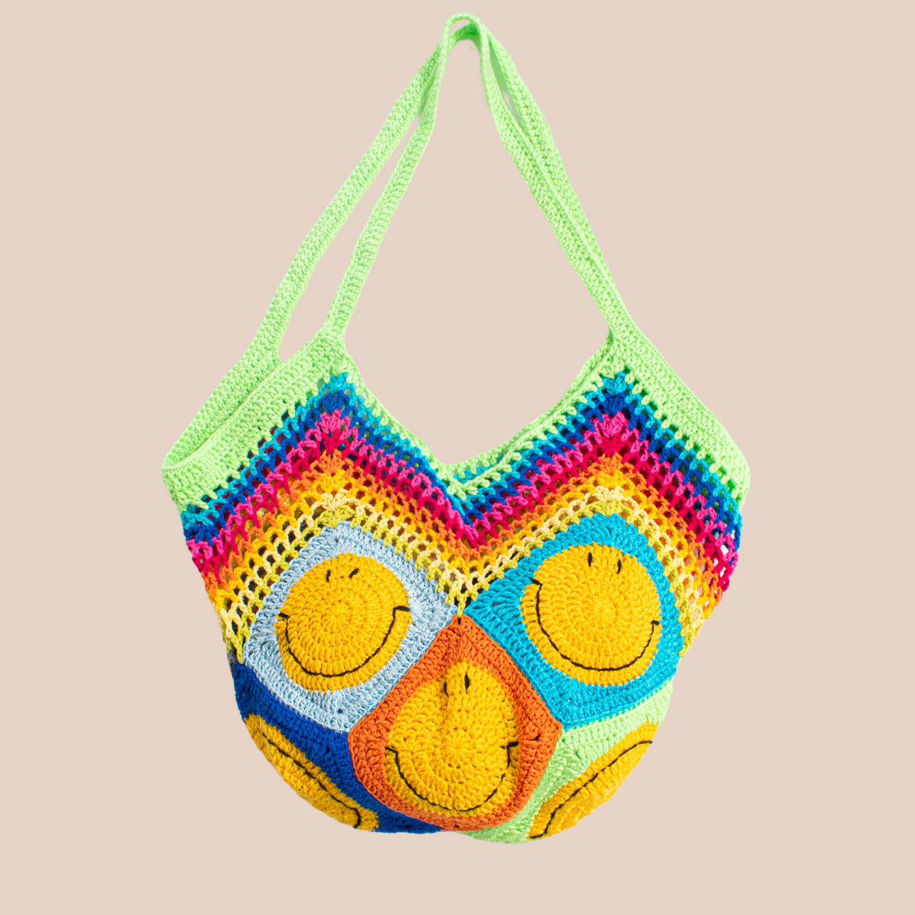 sac en crochet avec des motifs smiley, crocheted handbag handmade smiley patterns