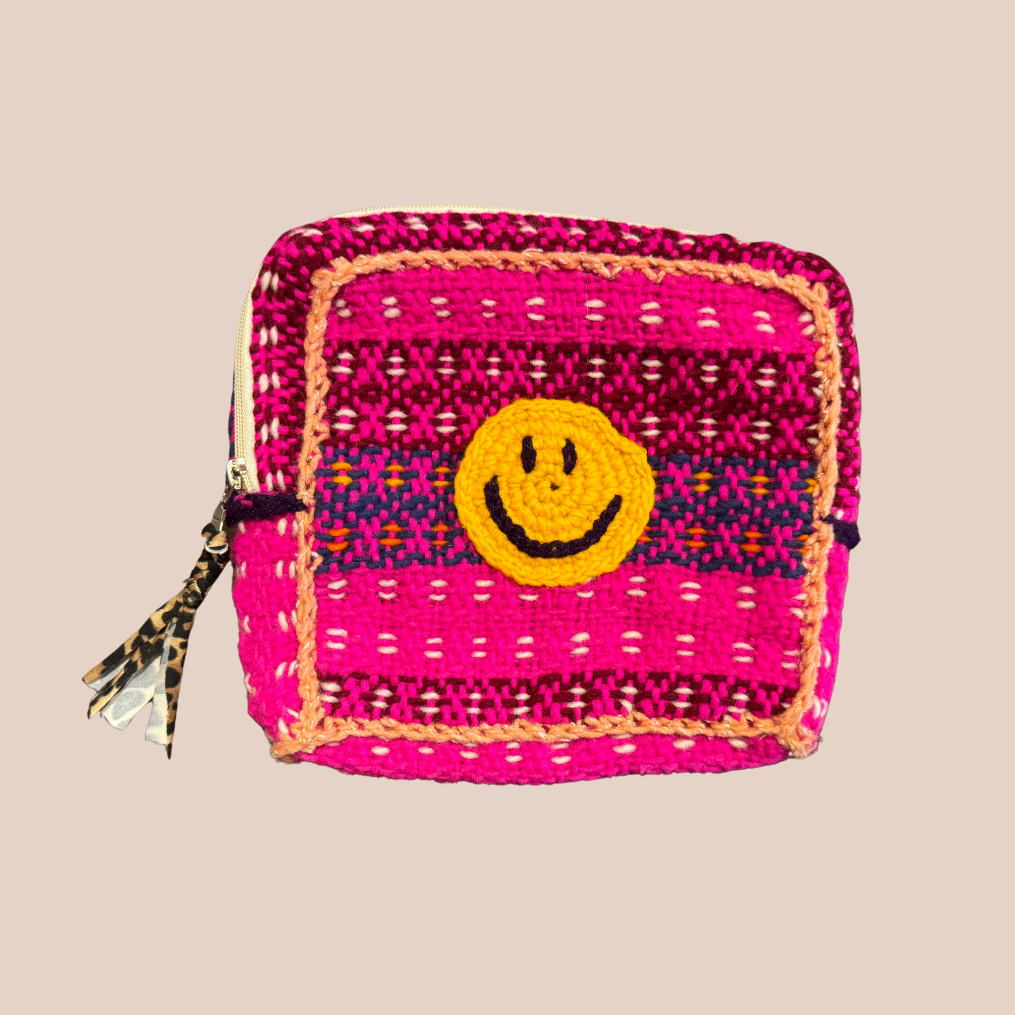 Pochette Smiley, pochette en laine crocheté