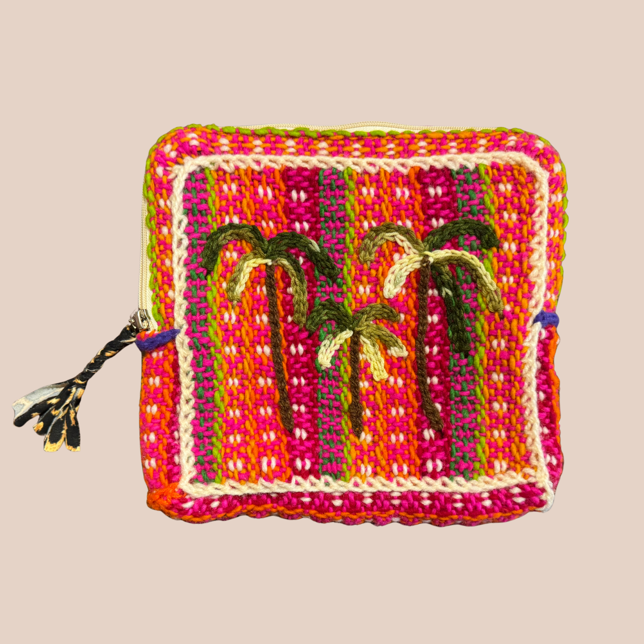 Pochette Palmeras, pochette en laine crocheté