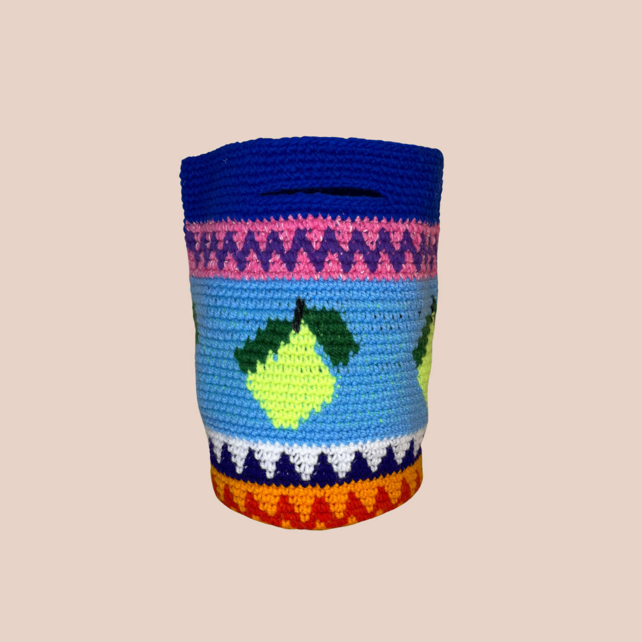 Image du sac motif citron de Maison Badigo, sac en laine crocheté multicolore unique et tendance