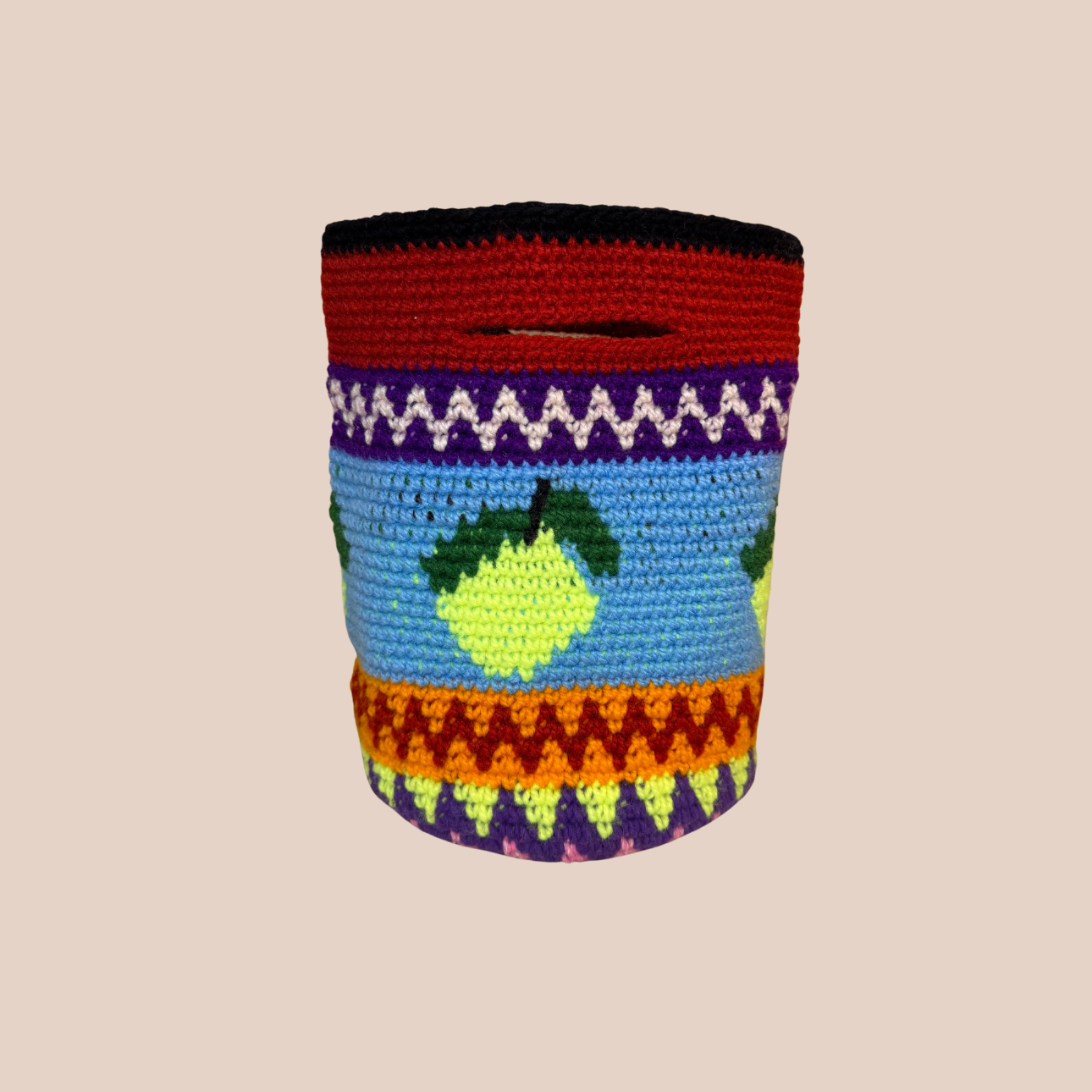 Image du sac motif citron de Maison Badigo, sac en laine crocheté multicolore unique et tendance