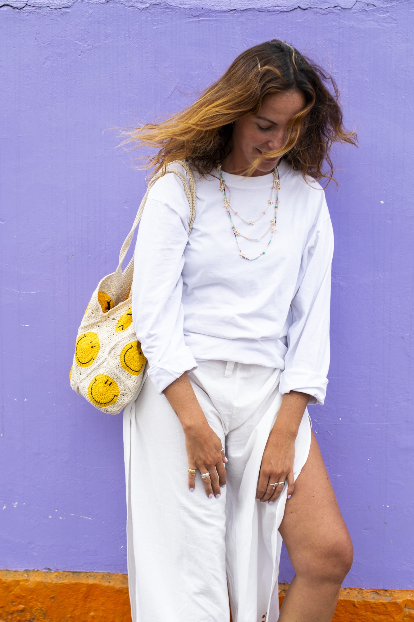 handmade bag in crochet with smiley patterns