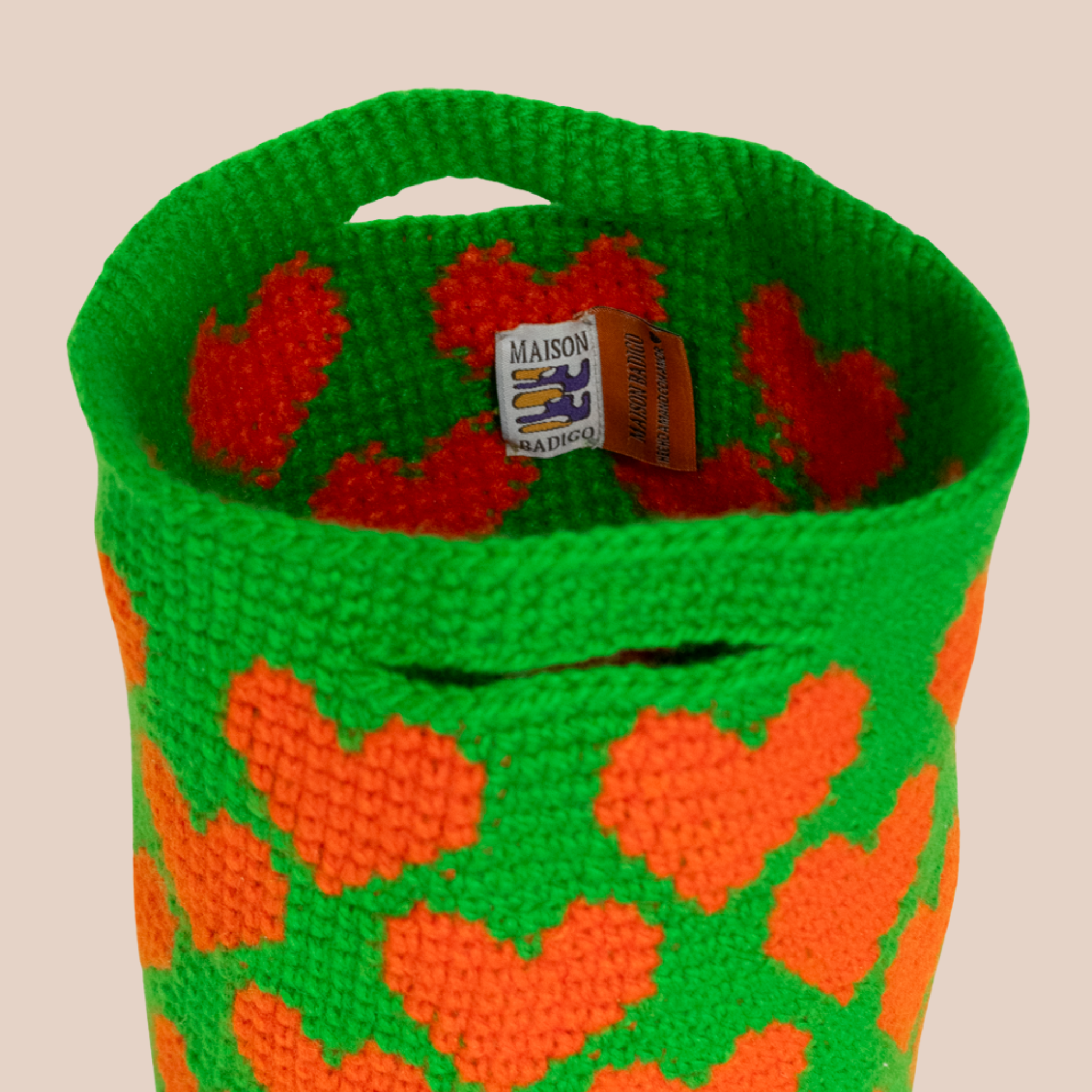 Sac Green Hearts, sac en laine crocheté