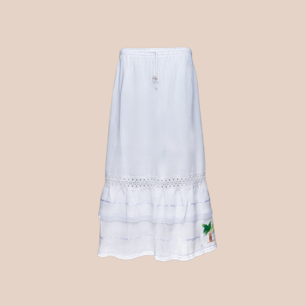 Image de la jupe chica palms , jupe tendance en coton et accrylique, broderie motif palmier