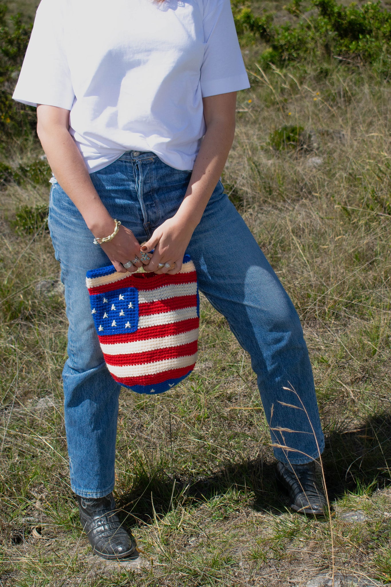 Sac USA, sac en laine crocheté