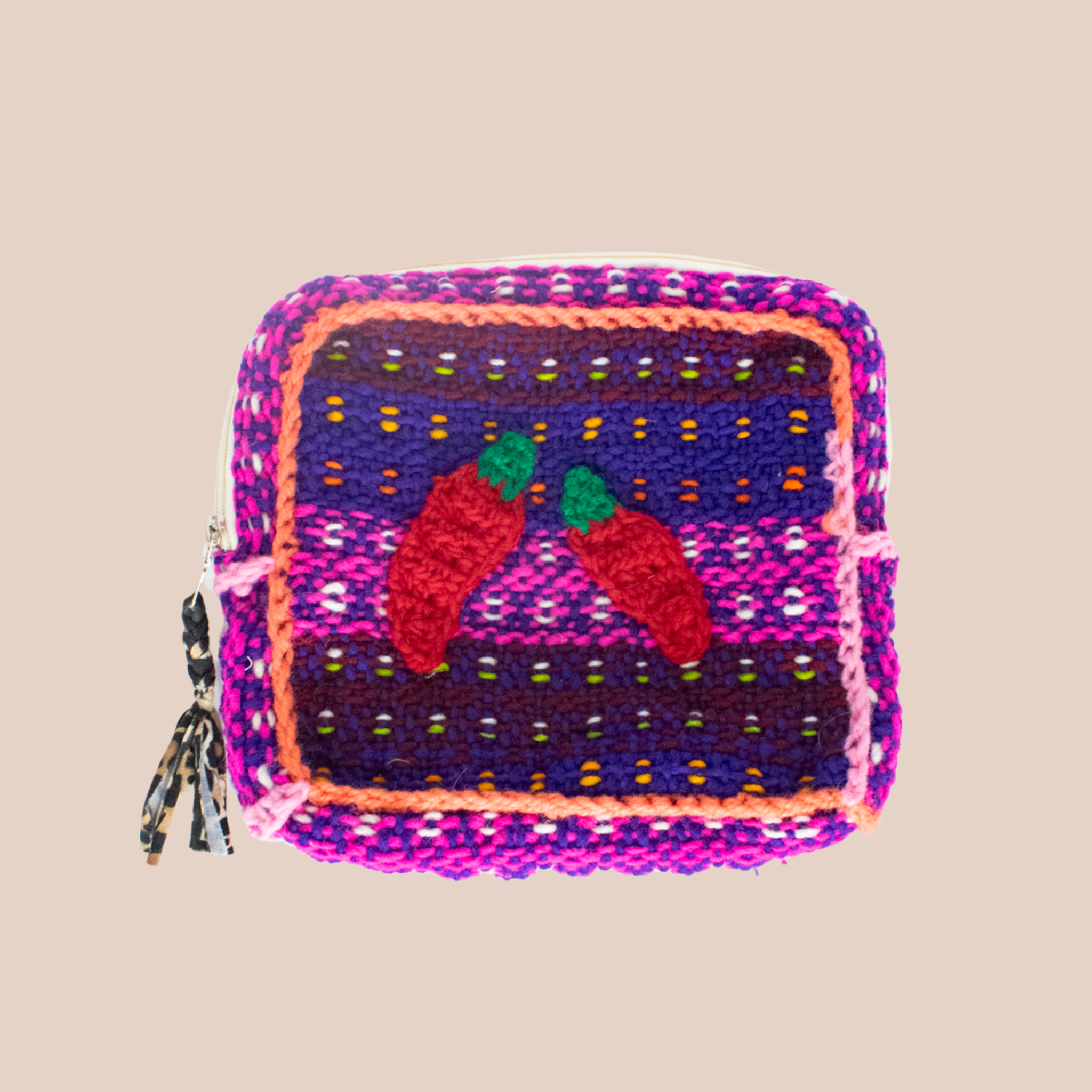 Pochette Feliz Pimientos, pochette en laine crocheté