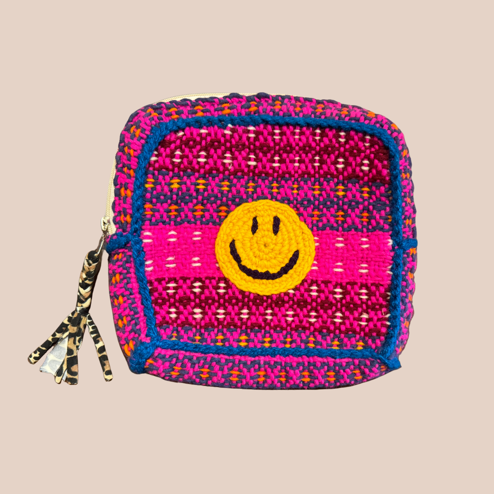 Pochette Smiley, pochette en laine crocheté