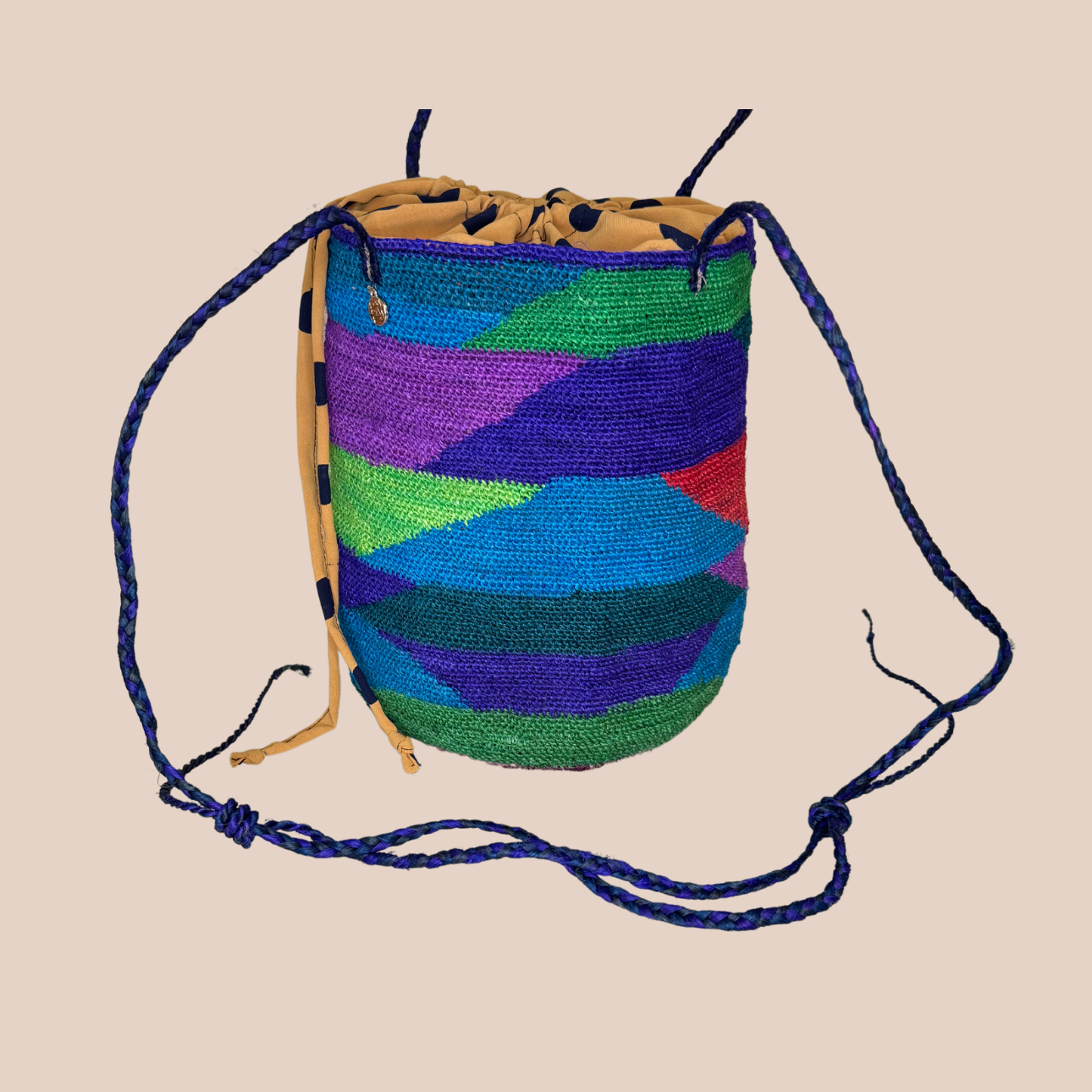 Image du sac GUAPITA doublure marron pois noirs de Maison Badigo, sac en fibres de cactus multicolore unique et tendance