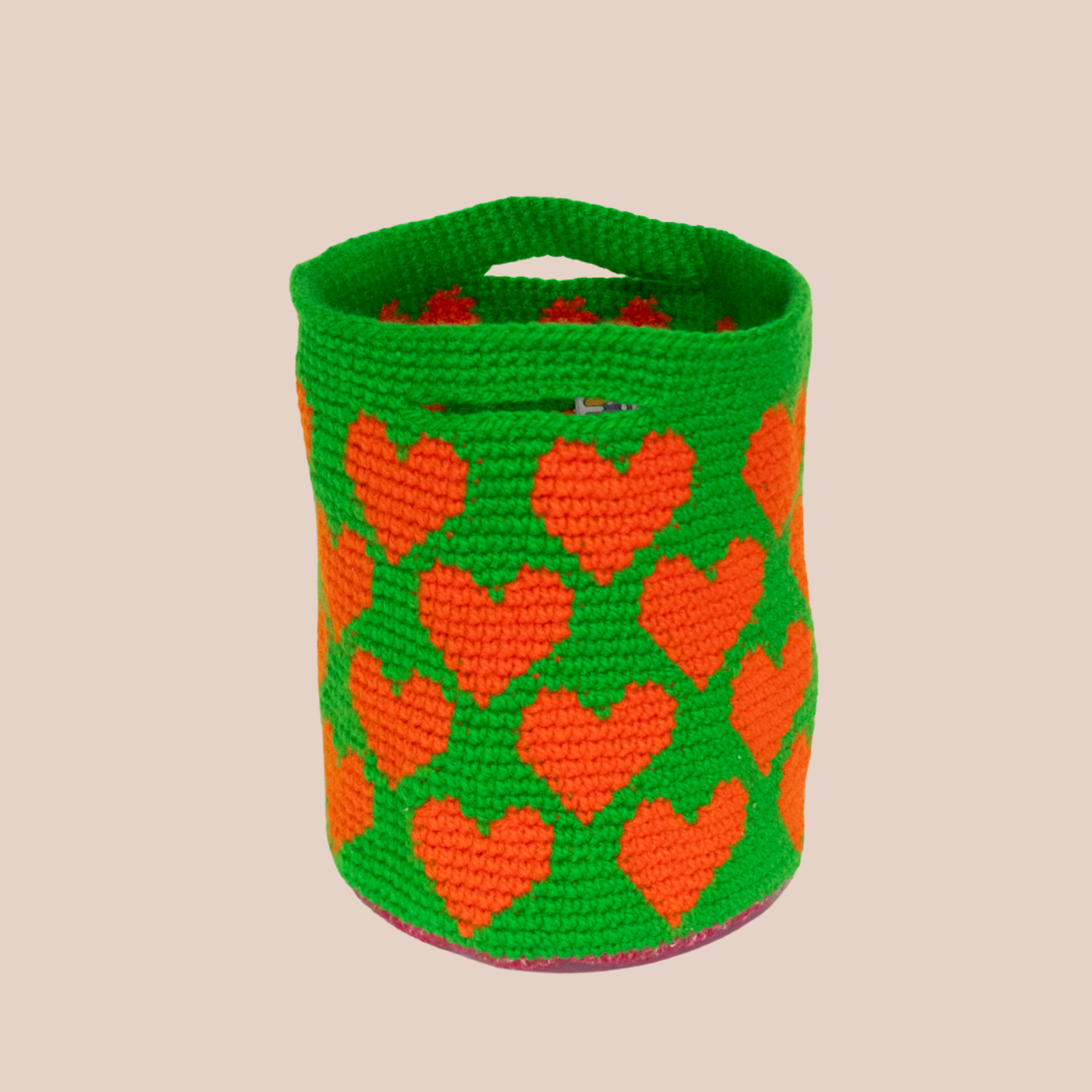 Sac Green Hearts, sac en laine crocheté