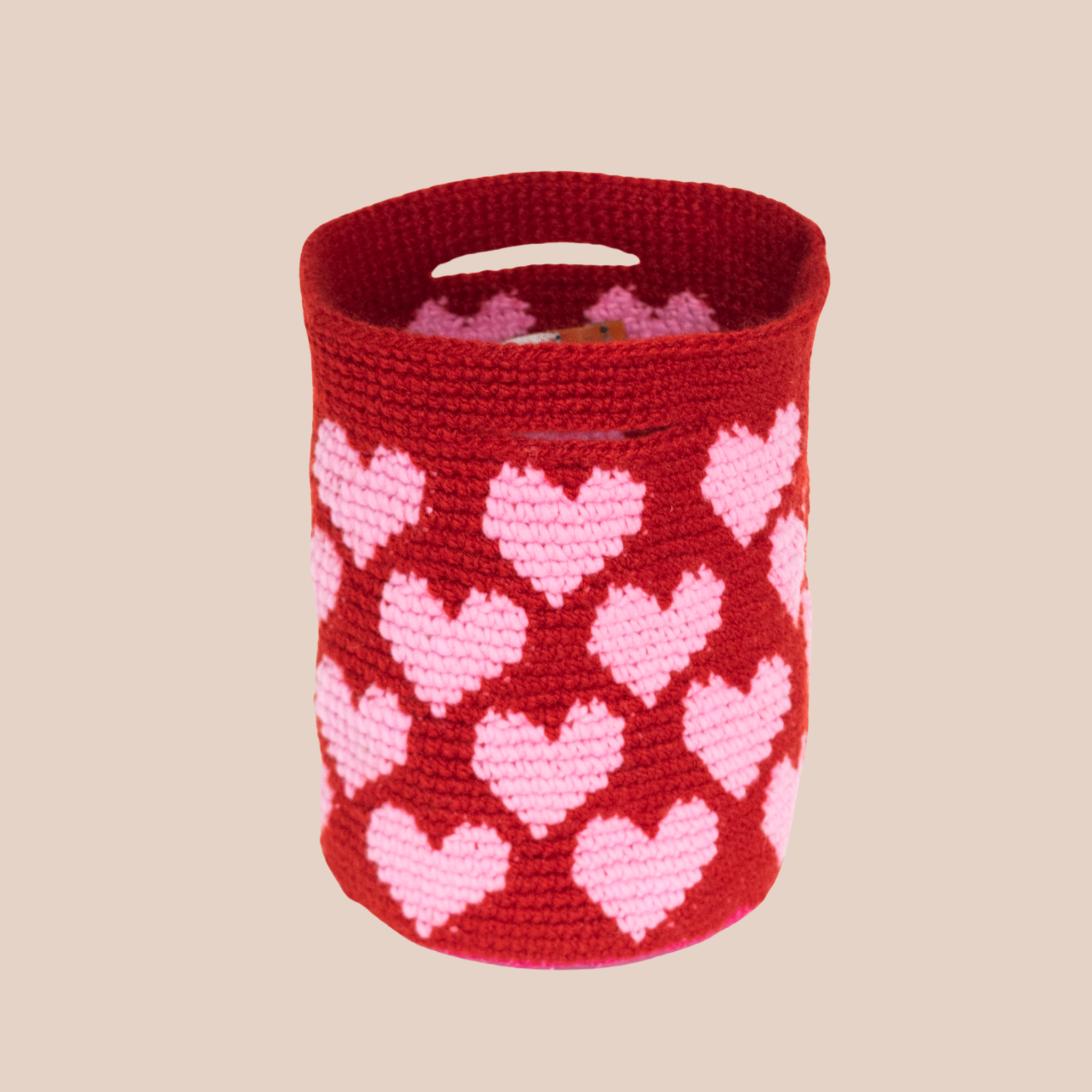 Sac Pink Hearts, sac en laine crocheté
