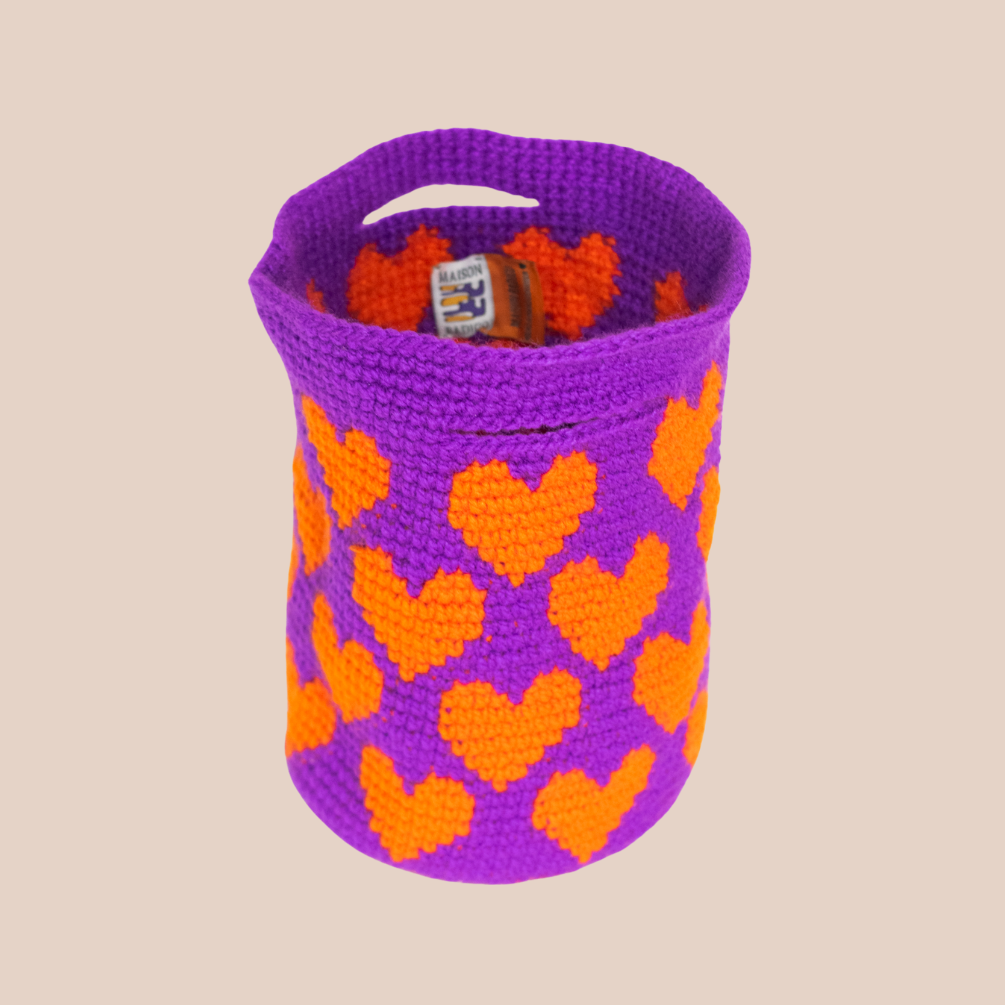 Sac Purple Hearts, sac en laine crocheté