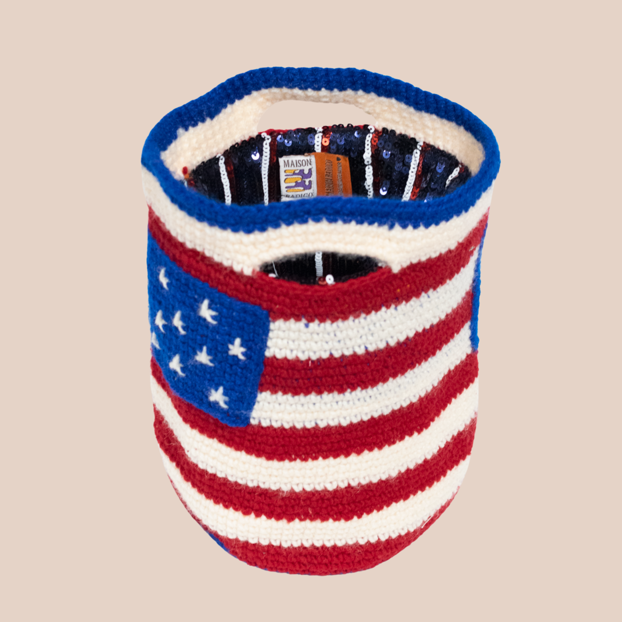 Sac USA, sac en laine crocheté